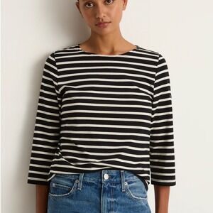 Saint James Breton GALATHEE II TOP NOIR ECRU Striped Black 3/4 Sleeve Women Sz 6